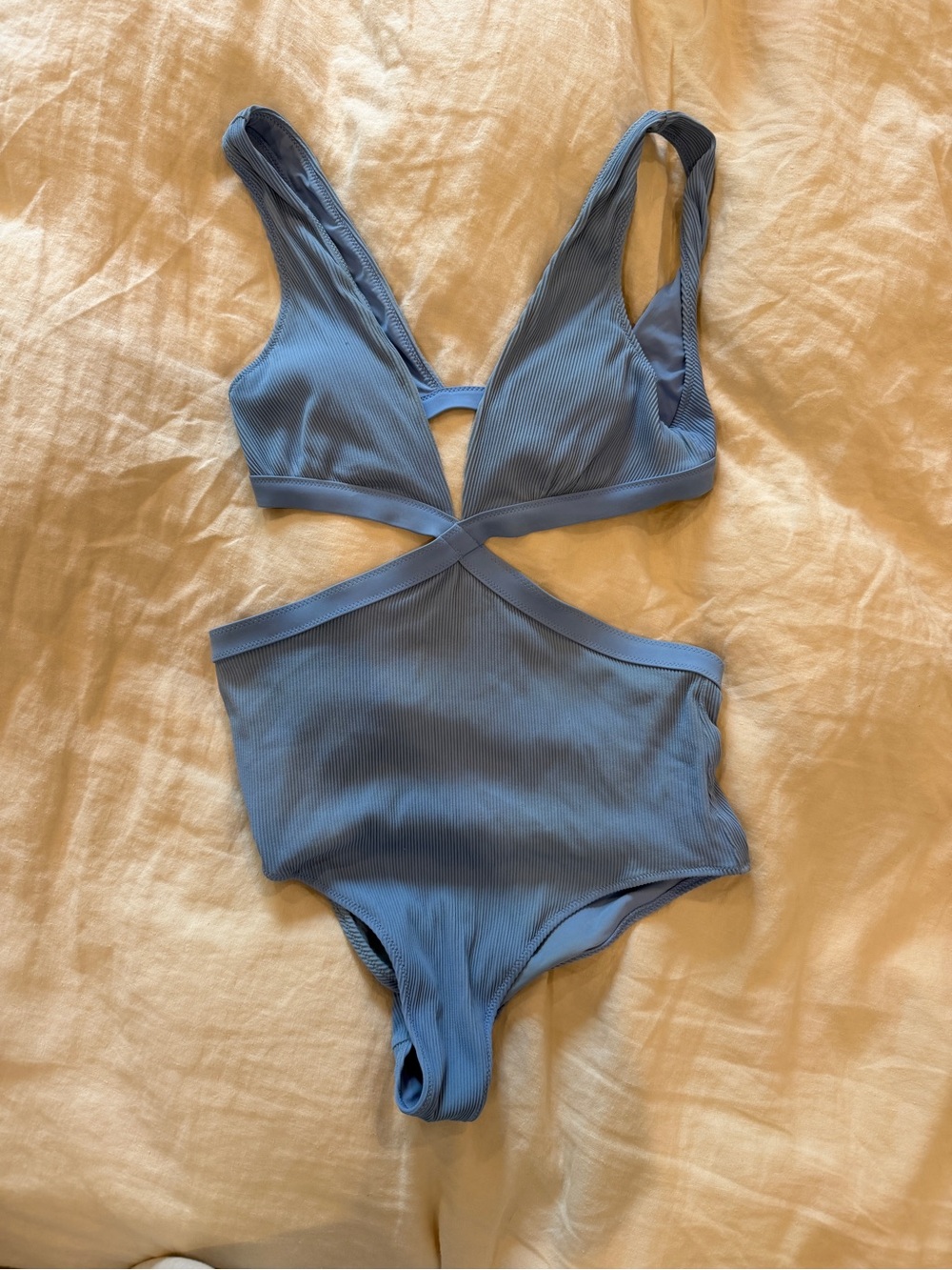 aerie Soft Blue Ribbed One-Piece Swimsuit